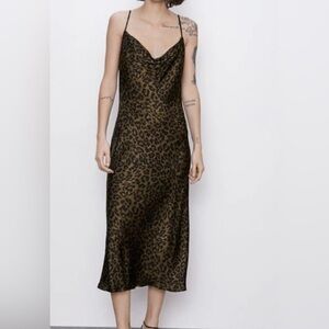 Zara leopard Animal Print Satin Midi Dress